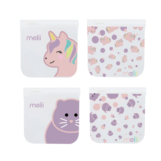 Pack de 4 Bolsas Reutilizables - Gato y Unicornio